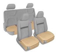 Motor Trend Seat Covers for Cars Trucks SUV, Faux Leather Full Set Beige Padded Car Seat Covers with Storage Pockets, Premium Interior Car Seat Cover