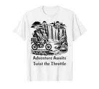 Motorcycle Nature Travel Waterfall Adventure Explorer Gift Maglietta