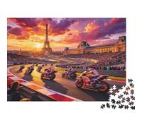 Motorcycle Racing Jigsaw Puzzle 1000 Pezzi Riciclabile Material Paris Moto Grid Puzzles per Anziani Allevia la Demenza Senile Divertente Attività Ottima Idea Regalo 52x38cm/1000 Pezzi