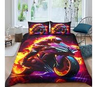 motorcycle_riderSet Di Copripiumino microfibra 2 Pezzi motivo 3D con cerniera digital_art_style copripiumino con federe soffice ultra morbido for coppie Single（135x200cm）