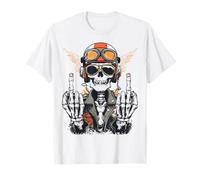 Motorcycle skull biker skeleton Custom Garage tattoo style Maglietta