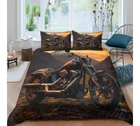 motorcycleSet Di Copripiumino ultra microfibra 3 Pezzi stampa di 3D cerniera nascosta custom chopper style copripiumino con federa soffice ultra morbido e traspirante for bambini Double（200x200cm）