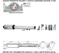 Motore Cancello Automatico x Anta 2 Metri Ricamb. Automatismo 230 V Corsa 300 mm
