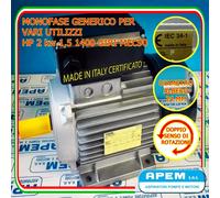 Motore elettrico MONOFASE 2HP 1,5KW 2CV 1400 g/m V.230 TORNIO SEGA 90 italiano