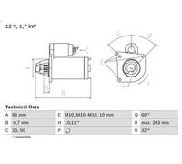 Motorino d'avviamento BOSCH 0 986 013 200 per RENAULT 9 (L42_) 1.7 1984-1989