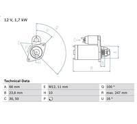 Motorino d'avviamento BOSCH 0 986 024 030 per AUDI A5 (8T3) 2 2008-2012