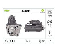VALEO 438095 Motorino d'avviamento Potenza nominale: 2,1 kW Stop & Start: NO N° denti: 11 denti Voltaggio: 12 V Direzione di rotazione: CLOCKWISE