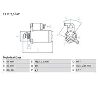 Motorino di avviamento BOSCH 0 986 025 160 per AUDI Q5 (8RB) 3 2008-2017