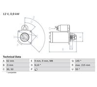 Motorino di avviamento bosch per CITROËN AX 10 E 0 986 013 850