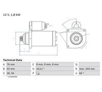 Motorino di avviamento Bosch per VW TRANSPORTER T4 2.5 0 986 016 990