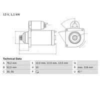 Bosch Motorino di avviamento 0 986 020 240, 1,1 kW, senso rotazione antiorario, sollevamento libero