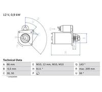Bosch Motorino avviamento 0 986 018 860 0,9 kW rotazione oraria autosupportato per Renault Megane II