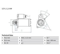 Motorino di avviamento Senso rotazione orario autosupportato 0 986 021 500 BOSCH