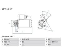BOSCH 0 986 025 130 Motorino d'avviamento per MINI