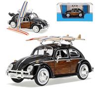 Motormax Volkwagen, scarafaggio nero con design in legno e tavola da surf 1/24 modello auto con targa individiuale