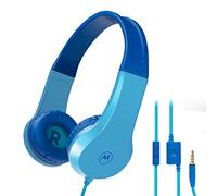 Motorola Moto JR200 - Cuffie per bambini con microfono, leggere e pieghevoli, limite di volume sicuro 85 dB, splitter audio per condivisione, ideali per scuola, casa, viaggi, giochi, colore: blu