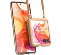 Motorola Razr+ (Plus) 2024/2025 Peach Fuzz - Custodia a tracolla regolabile con cerniera e cordino di alta qualità per un trasporto elegante e una protezione alla moda contro le cadute, non per Razr