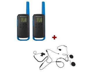 Motorola Talkabout T62 Blue Twin Pack + 2 auricolari per casco Walkie talkie PMR446 con auricolari per casco inclusi, ideali per ciclismo e moto, per