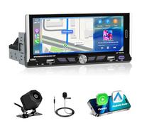 Motorsi 2+64G Autoradio wireless CarPlay con navigatore GPS, autoradio Android 1Din da 6,9 pollici con Android Auto, Bluetooth, radio FM/AUX, WiFi, controllo vocale a schermo diviso+ AHD telecamera
