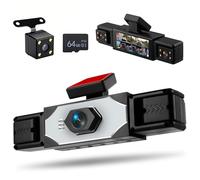 Motorsi 360° 4 Canali Dashcam Auto, 4 Telecamera 1080P Anteriore e Posteriore Sinistra Destra, 3,16" HD Dash Cam Visione Notturna Super, G-Sensore/Loop Video & 64G Scheda