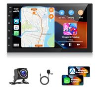Motorsi 4GB+64GB Carplay Autoradio Schermo con Wireless Android Auto, Android 2 Din 7 Pollici Touchscreen con GPS Bluetooth SWC FM/RDS Radio WiFi USB Ricevitore + AHD Telecamera Posteriore