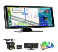 Motorsi Carplay Autoradio Portatile, Schermo Bluetooth per Auto 10.26" Touchscreen Monitor, 12-24V Smart Dash Andriod Auto GPS Navi AUX EQ Mirror Link FM Assistente Vocale 64G TF Telecamera Posteriore