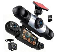 Motorsi Mirror Dash Cam 4 Channel Front Rear, 3,16" specchietto retrovisore con sensore G, visione notturna, modalità parcheggio, protezione a 360 gradi + scheda da 64 GB