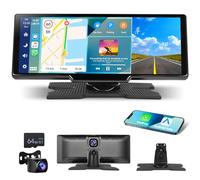 Motorsi Portatile Autoradio da 2.5K Dual Dash Cam con Schermo 10,26 Pollici Android Auto Wireless A-pple Carplay, 7-32V Touch Screen con Assistente Vocale/Bluetooth/FM Trasmettitore/AUX