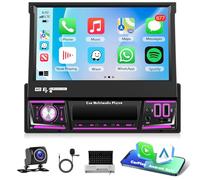 Motorsi Wireless CarPlay 1 Din Autoradio Schermo a Scomparsa, 7” 2GB RAM + 64GB Storage Android Auto Stereo Bluetooth con Schermo, GPS Navigazione WiFi SWC FM RDS USB Chargge+Telecamera Posteriore