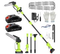 Motosega a Batteria con Asta 1.8M, Sega Elettrica Telescopica & Motosega 6" 2 in 1 per Potatura per Taglio Del Legno, Alberi e Giardini, Con Guanti, Occhiali Protettivi, 4 Catene