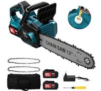 Motosega a batteria da 12 pollici, compatibile con Makita da 18 V, motore senza spazzole senza fili, motosega elettrica con 2 batterie da 3 Ah, 3 catene, tensione senza attrezzi e olio per auto