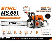 Motosega a benzina professionale STIHL MS 661 7,3 HP 5,4 kW 2 tempi resistent...