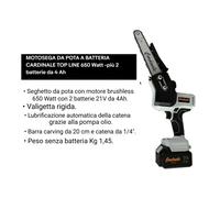 MOTOSEGA DA POTA A BATTERIA CARDINALE TOP LINE 650 Watt + 2 batterie da 4 Ah