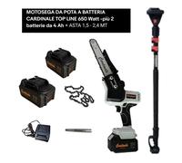 MOTOSEGA DA POTA A BATTERIA CARDINALE TOP LINE 650 Watt -pi 2 batterie + Asta