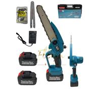 MOTOSEGA MINI 8” 2 BATTERIE 48v 2.5Ah OLIATORE TAGLIARAMI CON LAMA DA 6”