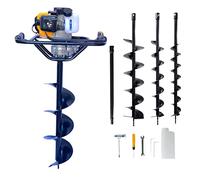 Mototrivella a scoppio 63cc 2 Tempi Con 3 Punte di Ricambio Ø 100, 150, 200 mm + Prolunga Barra di Estensione Trivella Trivellatrice da Giardino e campi, Utilizzo Professionale e Fai da te