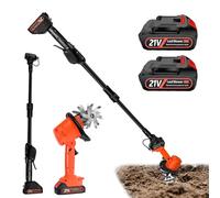 Motozappa a Batteria, 21V Motocoltivatore da Giardino con 2 Batterie 3000mAh e Manico da 1,3m Zappatrice Elettrica 4 Lame in Metallo 10cm Larghezza di Lavoro 10cm Profondità di Lavoro