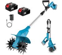 Motozappa a Batteria 21V, Motore Brushless da 500 W, 2 Batterie Ricaricabili da 4,0 Ah, 4 Lame in Acciaio a 12 Denti, Larghezza di Lavoro 200 mm, Profondità di Lavoro 160 mm, Motozappa Elettrica