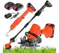 Motozappa a Batteria,Zappatrice Elettrica,21V Motocoltivatore da Giardino,con 2 Batterie 1500mAh e Manico da 1,3m,10cm Larghezza di Lavoro 10cm profondità di Lavoro
