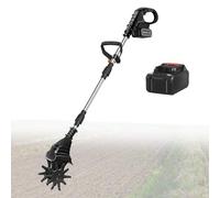 Motozappa Elettrica Da Giardino A Batteria Con Batteria Da 21 V, Con Profondità Di Fresatura Di 25 Cm E Larghezza Di Fresatura Di 20 Cm, Per Giardino, Cortile,Black-DualBlades-1battery
