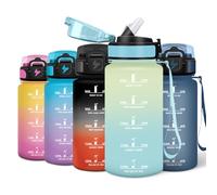 Motswedi Borracce 500 ml con Marcatore di Tempo, Borraccia Acqua, Riutilizzabile Borraccia, Palestra con Cannuccia, Bottiglia d'acqua Sportiva, per Fitness, Lavoro, Scuola, Bianco & Blu Inferno