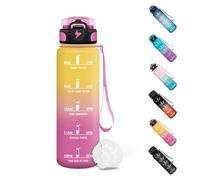 Motswedi Borraccia 0.5 litri, Borraccia Palestra, a Prova di Perdite, Bottiglia acqua, Con Marca Temporale, Borracce per Scuola, Yoga, Sport, Pilates, Viaggi - Giallo&Rosa