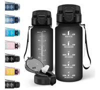 Motswedi Borraccia 0.5 litri, con Cannuccia, Borraccia Palestra, a Prova di Perdite, Bottiglia acqua, Con Marca Temporale, Bottiglia Acqua per Campo da Tennis, Scuola, Campeggio, Viaggi - Nero