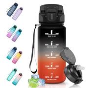 Motswedi Borraccia 0.5L, a Prova di Perdite, Borraccia con Cannuccia, Reutilizables, Senza BPA, Borracce Motivazionale per Palestra, Ufficio, Running, Ciclismo, Nero Rosso