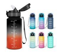 Motswedi Borraccia, 0.5L Senza BPA, Borraccia con Cannuccia, Adatto Gassato, Borracce Motivazionale, A Prova di Perdite, Bottiglia Acqua, Borracce Acqua per Scuola, Palestra, Campeggio - Nero&rosso