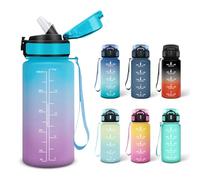 Motswedi Borraccia, 0.5L Senza BPA, Borraccia con Cannuccia, Adatto Gassato, Borraccia Motivazionale, A Prova di Perdite, Bottiglia Acqua, Borraccia Acqua per Scuola, Palestra, Campeggio - Blu&viola