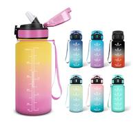 Motswedi Borraccia, 0.5L Senza BPA, Borraccia con Cannuccia, Adatto Gassato, Borraccia Motivazionale, A Prova di Perdite, Bottiglia Acqua, Borraccia Acqua per Scuola, Palestra, Campeggio - Giallo&rosa