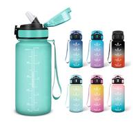 Motswedi Borraccia, 0.5L Senza BPA, Borraccia con Cannuccia, Adatto Gassato, Borraccia Motivazionale, A Prova di Perdite, Bottiglia Acqua, Borraccia Acqua per Scuola, Palestra, Campeggio - Blu&verde