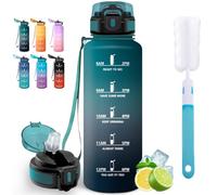 Motswedi Borraccia 1.5 Litro, Borraccia Palestra, Comprende 6 Paglie e 1 Spazzola di Spugna, Bottiglia d'acqua Sportiva, Bottiglia Acqua 1.5l, per Palestra, Viaggi, Ciclismo, Verde-Grigio Scuro