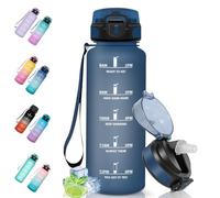 Motswedi Borraccia 1.5L, a Prova di Perdite, Borraccia con Cannuccia, Reutilizables, Senza BPA, Borracce Motivazionale per Scuola, Palestra, Ufficio, Running, Ciclismo, Blu scuro